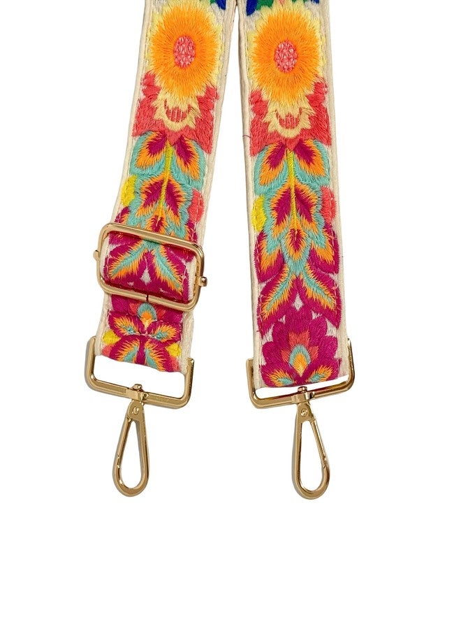 Eiyye Boho Floral Embroidered Shoulder Strap Adjustable Wide Crossbody Replacement Strap for Purse Tote Shoulder Handbags Colorful Woven Guitar Strap with Gold Hardware 2 inch Wide - Image 5